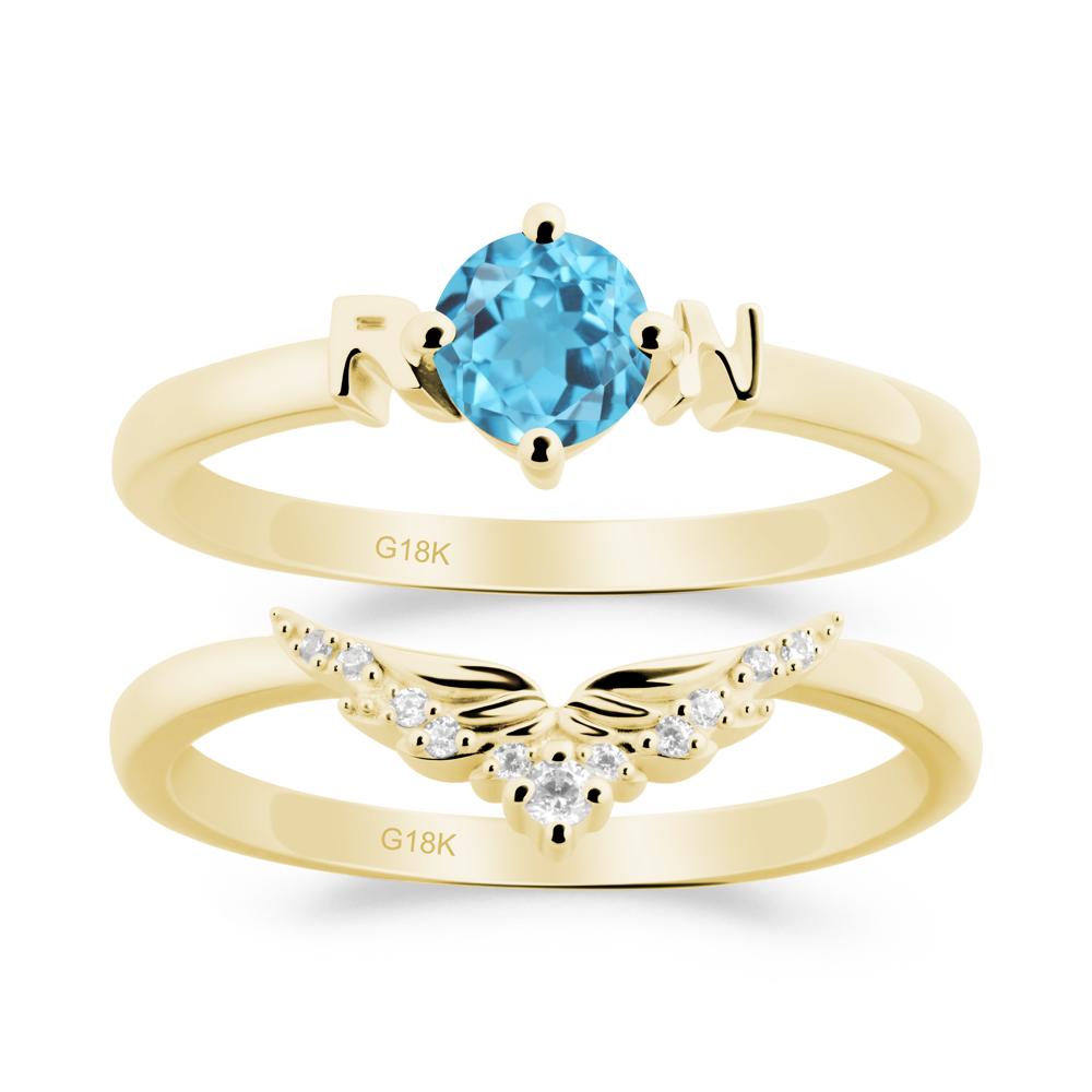 Rn Caduceus-Inspired Swiss Blue Topaz Wedding Ring Set - LUO Jewelry #metal_xxxxx