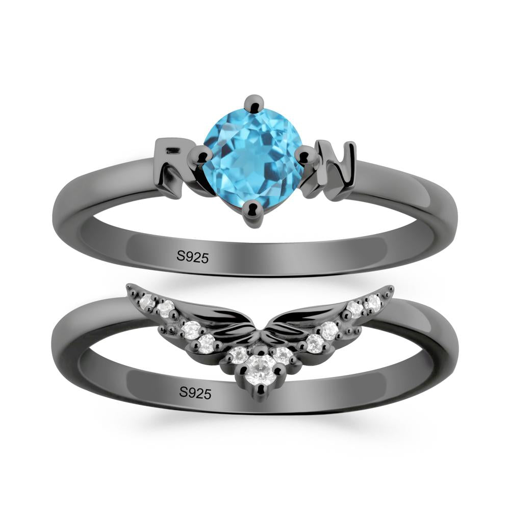 Rn Caduceus-Inspired Swiss Blue Topaz Wedding Ring Set - LUO Jewelry #metal_xxxxx