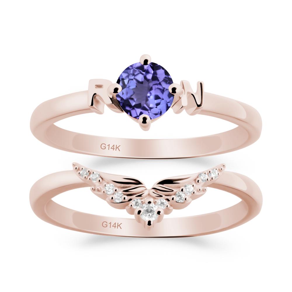 Rn Caduceus-Inspired Tanzanite Wedding Ring Set - LUO Jewelry #metal_xxxxx