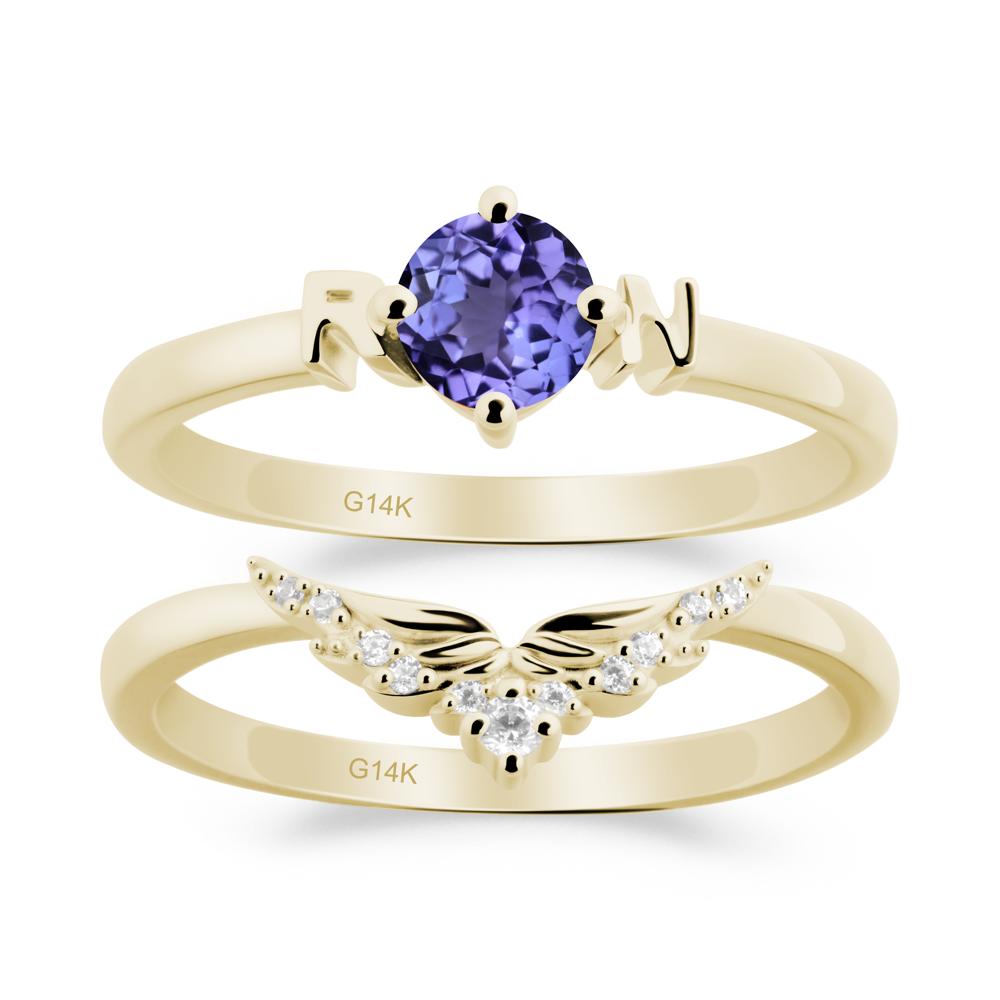 Rn Caduceus-Inspired Tanzanite Wedding Ring Set - LUO Jewelry #metal_xxxxx
