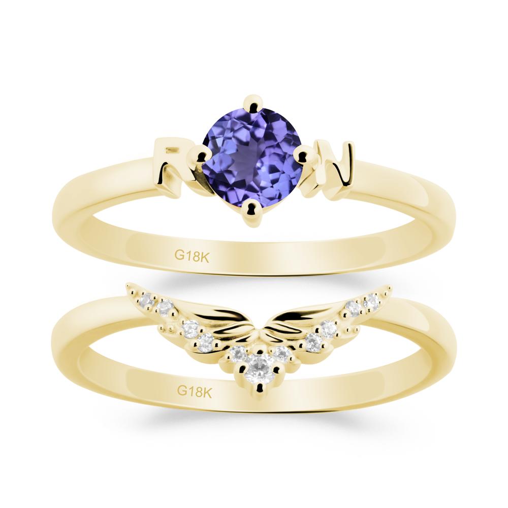 Rn Caduceus-Inspired Tanzanite Wedding Ring Set - LUO Jewelry #metal_xxxxx