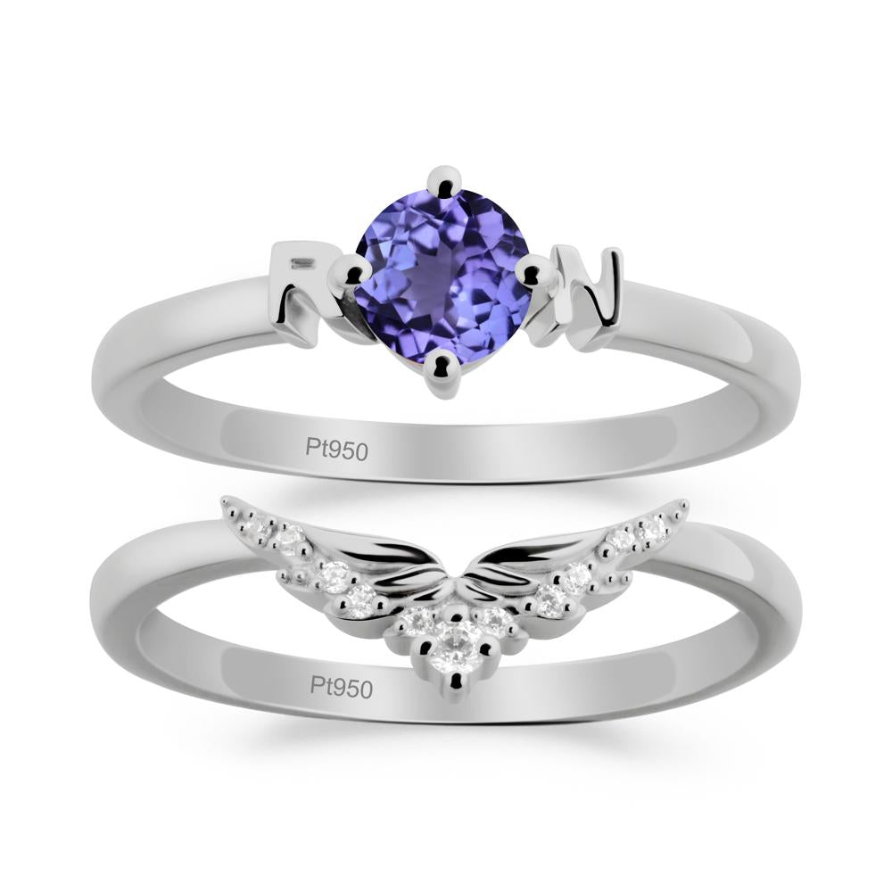 Rn Caduceus-Inspired Tanzanite Wedding Ring Set - LUO Jewelry #metal_xxxxx