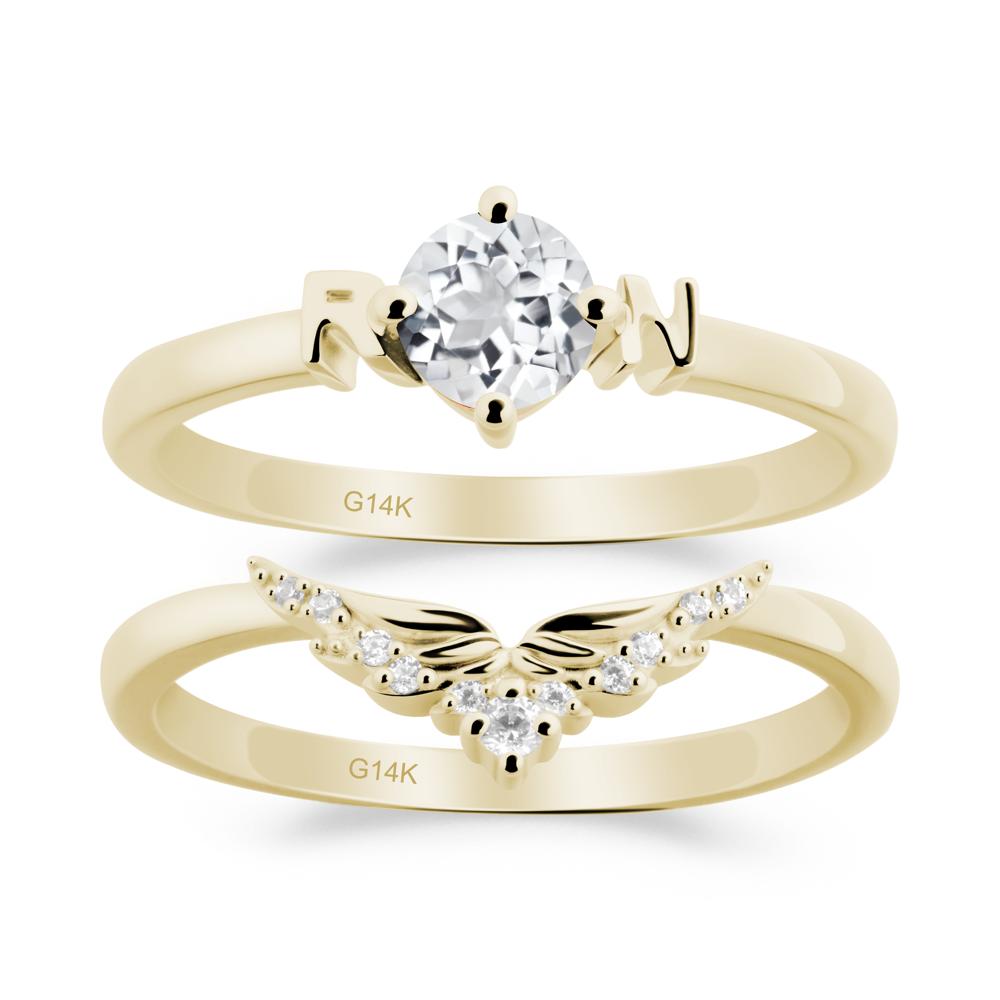Angel Wings White Topaz Wedding Ring Set - LUO Jewelry #metal_xxxxx