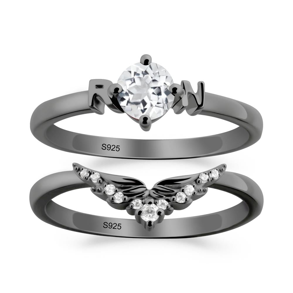 Angel Wings White Topaz Wedding Ring Set - LUO Jewelry #metal_xxxxx