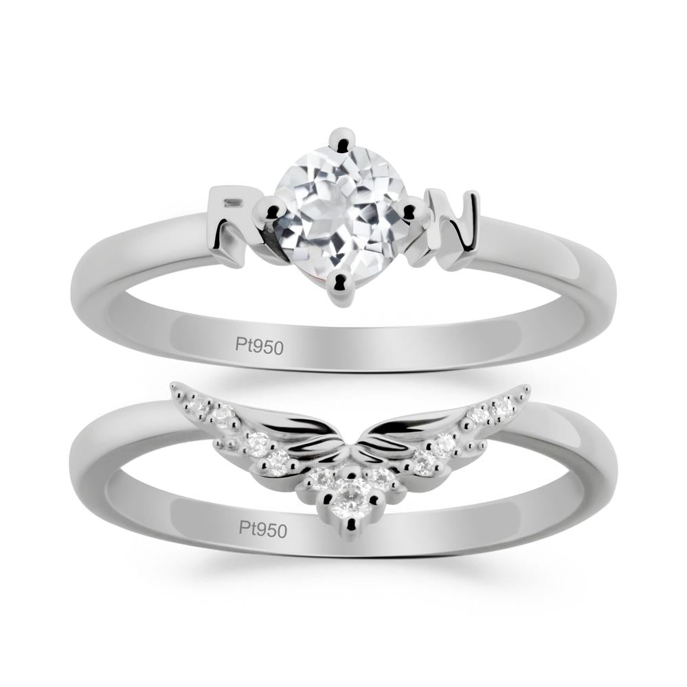 Angel Wings White Topaz Wedding Ring Set - LUO Jewelry #metal_xxxxx