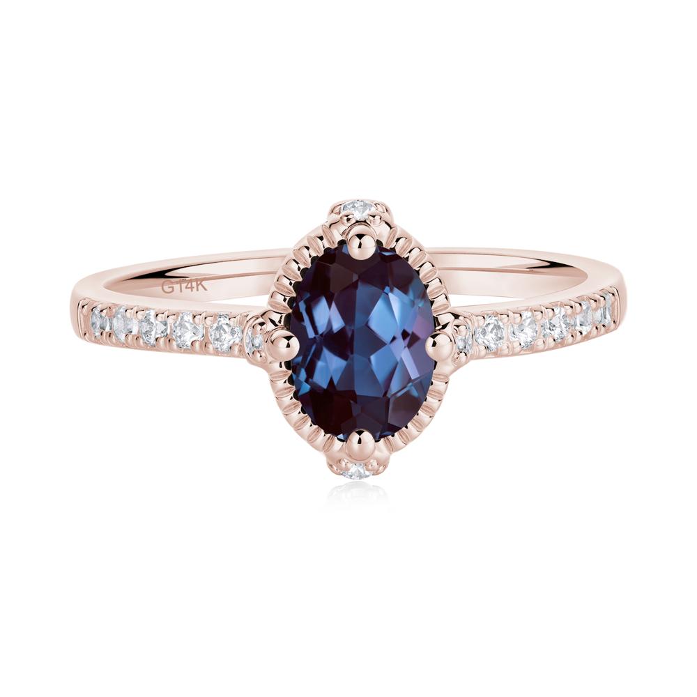 Oval Alexandrite Milgrain Halo Ring - LUO Jewelry #metal_14k rose gold