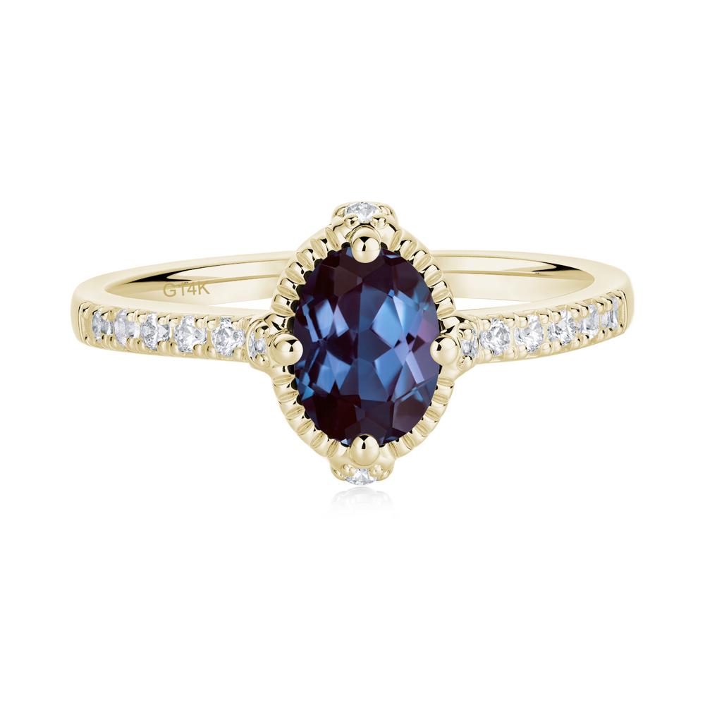 Oval Alexandrite Milgrain Halo Ring - LUO Jewelry #metal_14k yellow gold