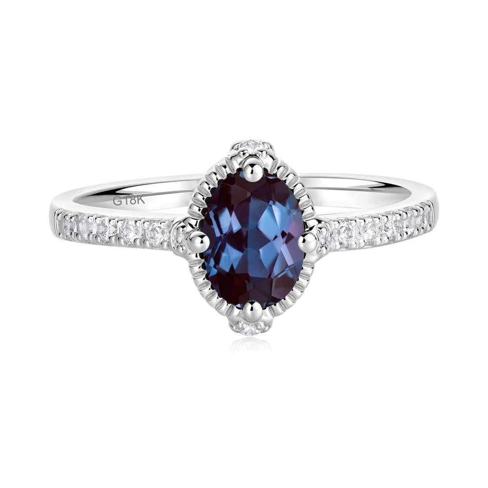 Oval Alexandrite Milgrain Halo Ring - LUO Jewelry #metal_18k white gold