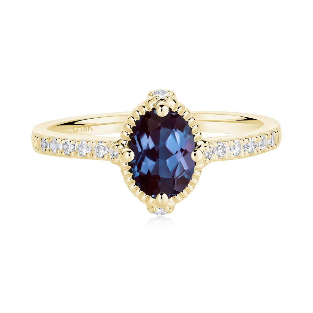 Oval Alexandrite Milgrain Halo Ring - LUO Jewelry #metal_18k yellow gold