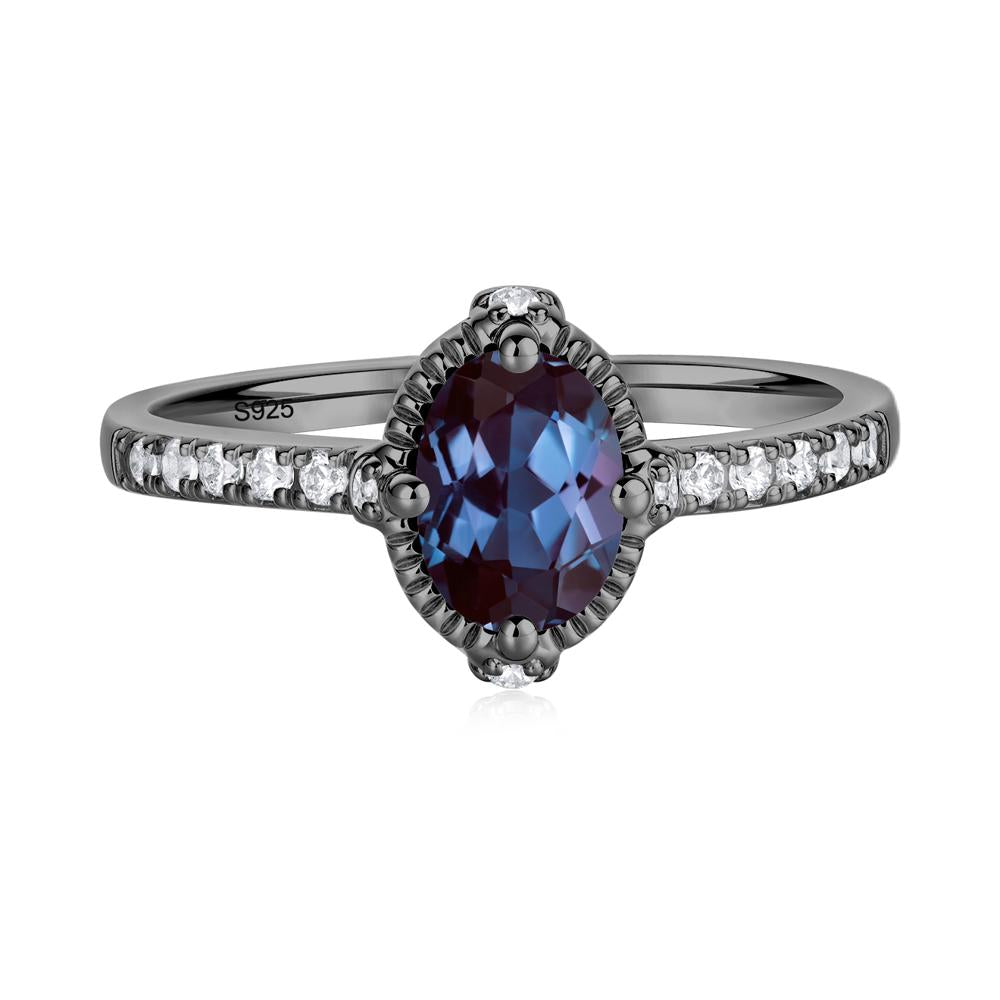 Oval Alexandrite Milgrain Halo Ring - LUO Jewelry #metal_black finish sterling silver