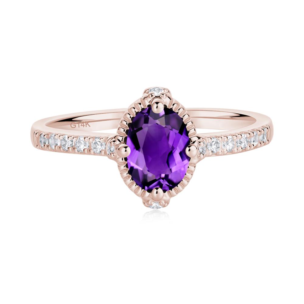 Oval Amethyst Milgrain Halo Ring - LUO Jewelry #metal_14k rose gold