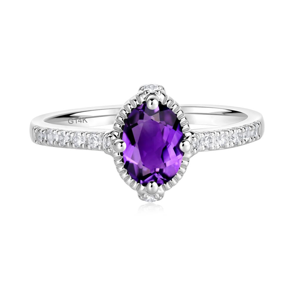 Oval Amethyst Milgrain Halo Ring - LUO Jewelry #metal_14k white gold
