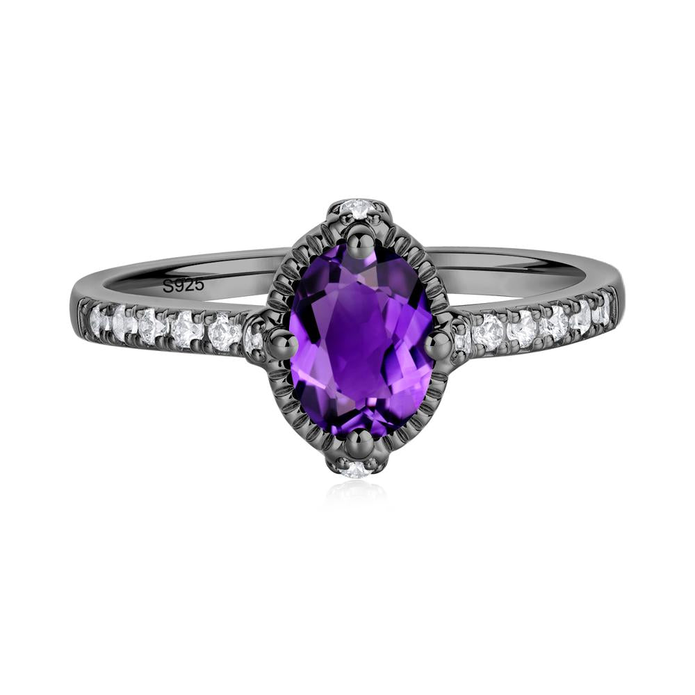 Oval Amethyst Milgrain Halo Ring - LUO Jewelry #metal_black finish sterling silver