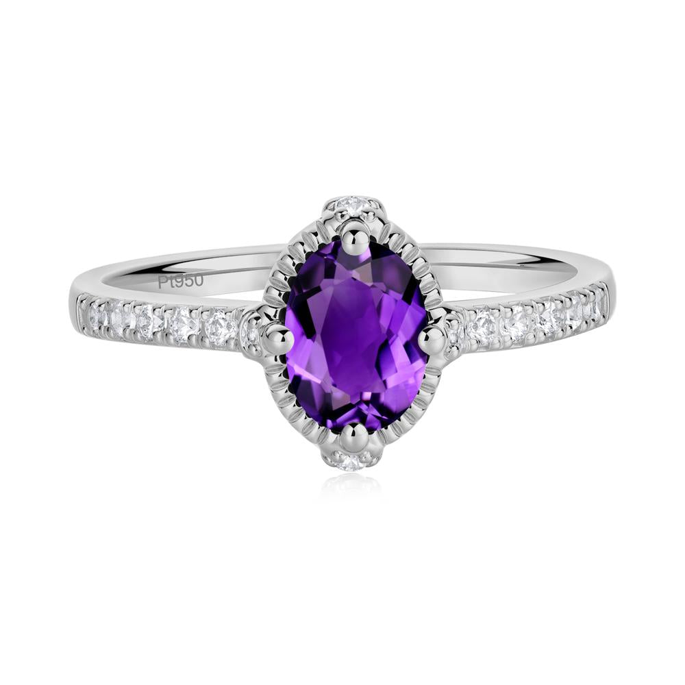 Oval Amethyst Milgrain Halo Ring - LUO Jewelry #metal_platinum
