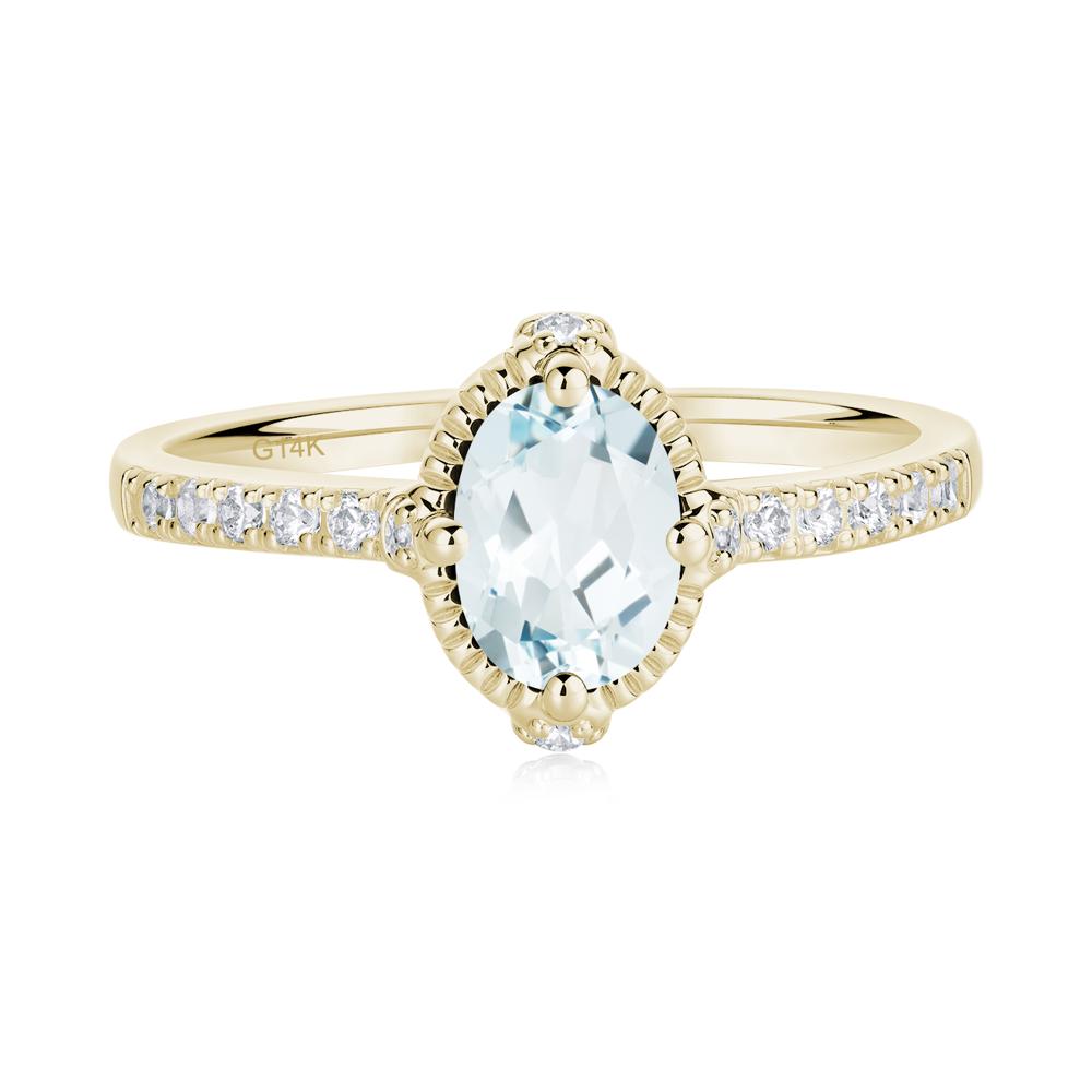 Oval Aquamarine Milgrain Halo Ring - LUO Jewelry #metal_14k yellow gold