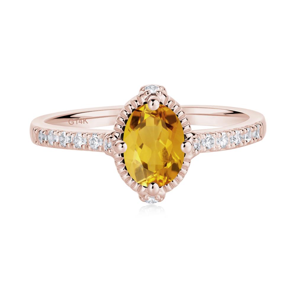 Oval Citrine Milgrain Halo Ring - LUO Jewelry #metal_14k rose gold