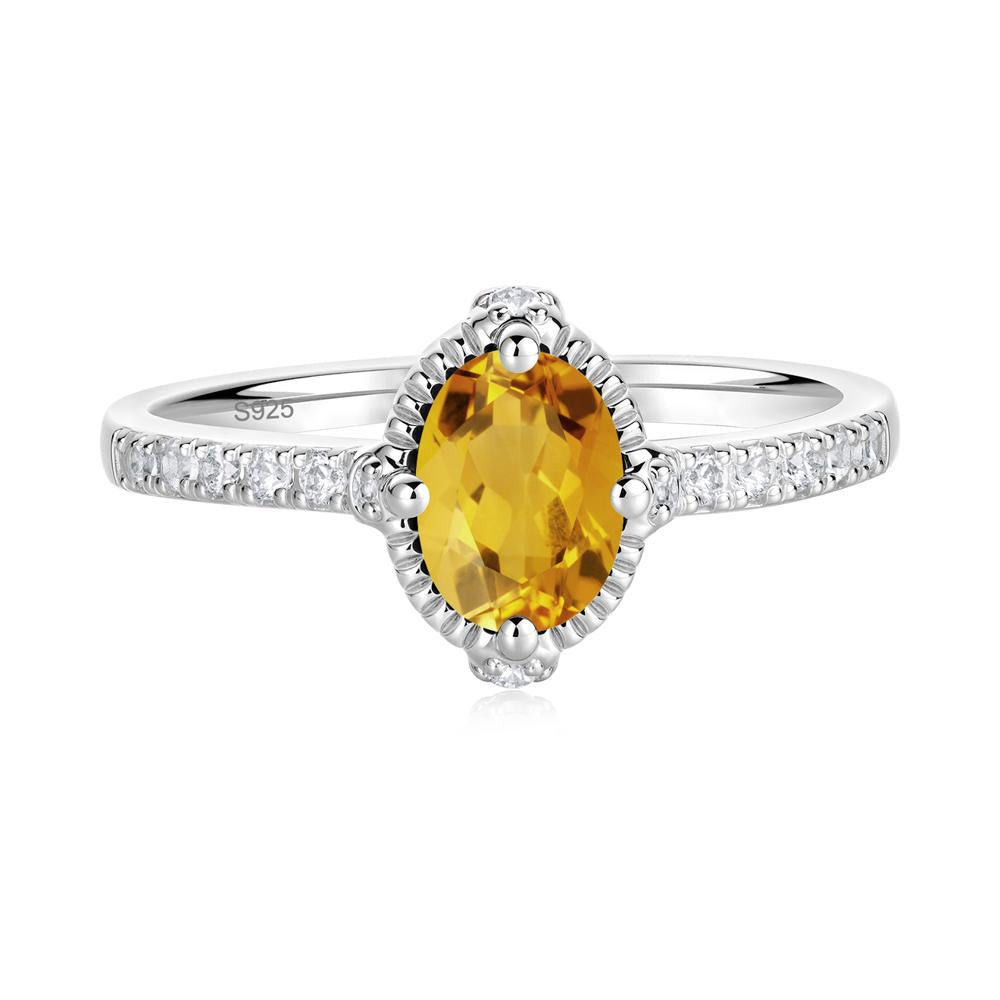 Oval Citrine Milgrain Halo Ring - LUO Jewelry #metal_sterling silver