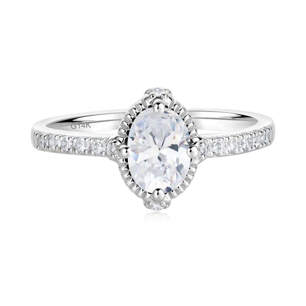 Oval Cubic Zirconia Milgrain Halo Ring - LUO Jewelry #metal_14k white gold