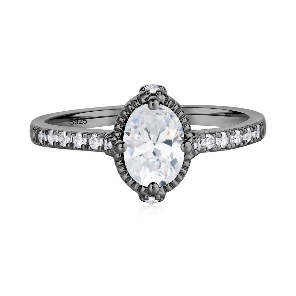 Oval Cubic Zirconia Milgrain Halo Ring - LUO Jewelry #metal_black finish sterling silver