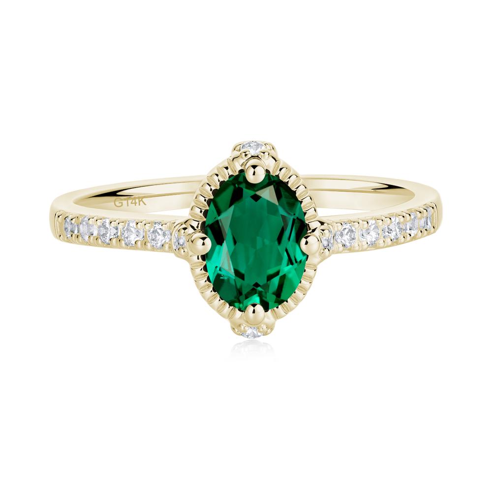 Oval Emerald Milgrain Halo Ring - LUO Jewelry #metal_14k yellow gold
