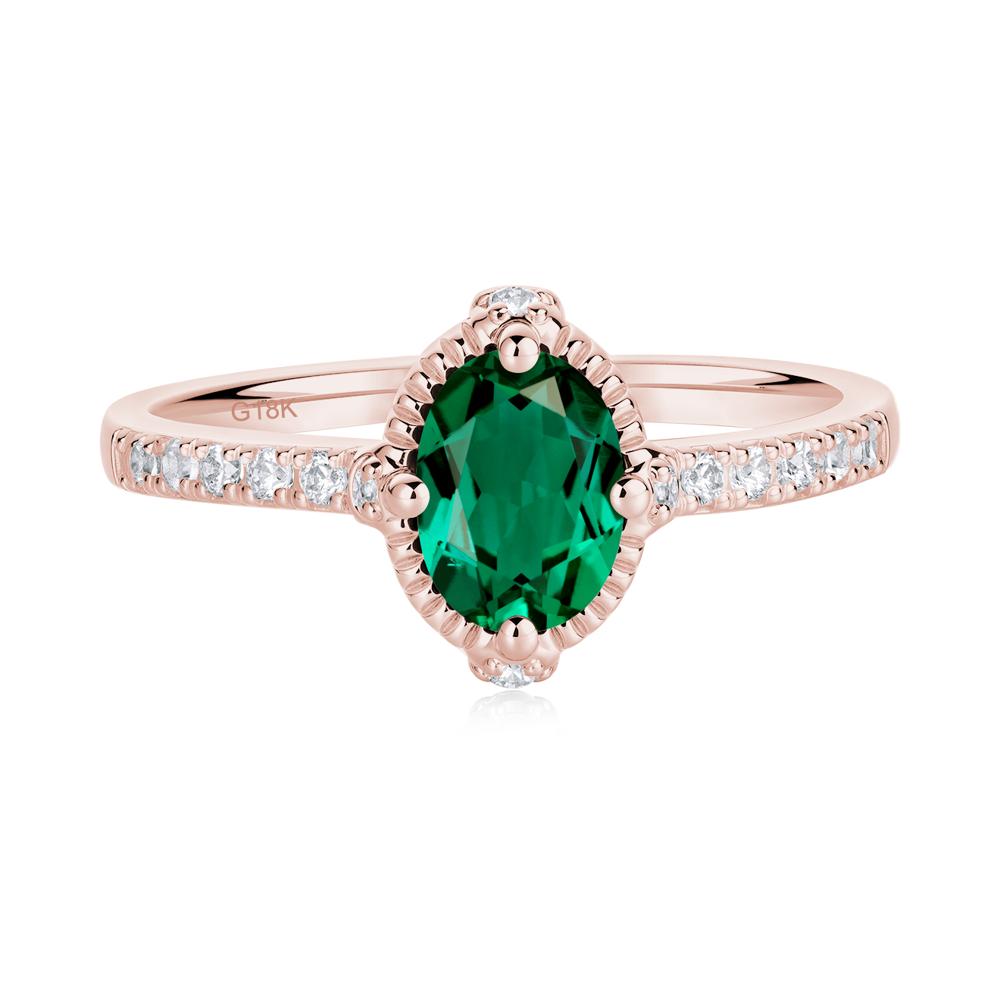 Oval Emerald Milgrain Halo Ring - LUO Jewelry #metal_18k rose gold