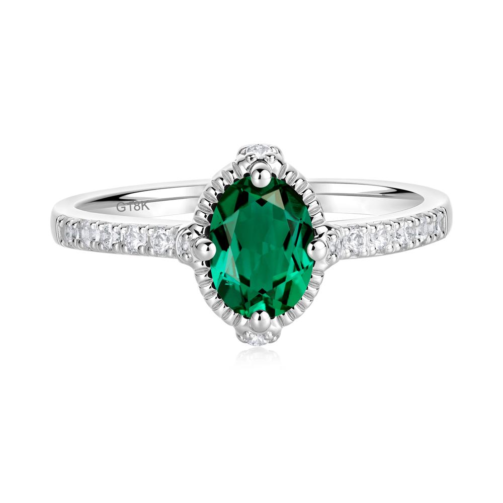 Oval Emerald Milgrain Halo Ring - LUO Jewelry #metal_18k white gold