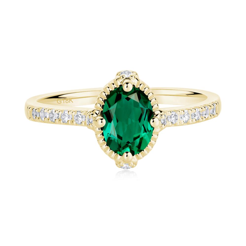 Oval Emerald Milgrain Halo Ring - LUO Jewelry #metal_18k yellow gold