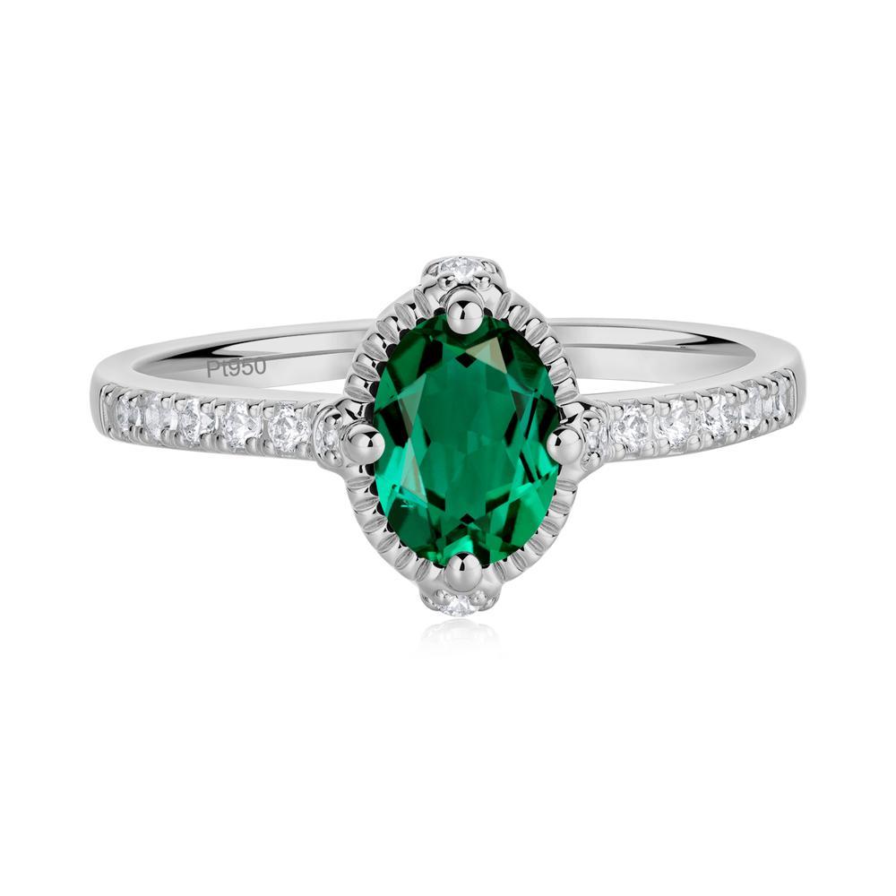 Oval Emerald Milgrain Halo Ring - LUO Jewelry #metal_platinum