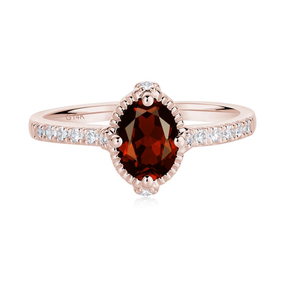 Oval Garnet Milgrain Halo Ring - LUO Jewelry #metal_14k rose gold