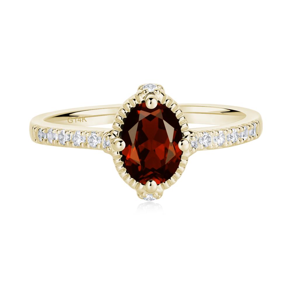 Oval Garnet Milgrain Halo Ring - LUO Jewelry #metal_14k yellow gold