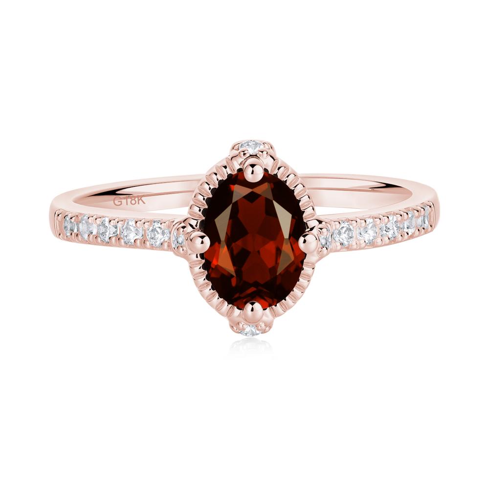 Oval Garnet Milgrain Halo Ring - LUO Jewelry #metal_18k rose gold