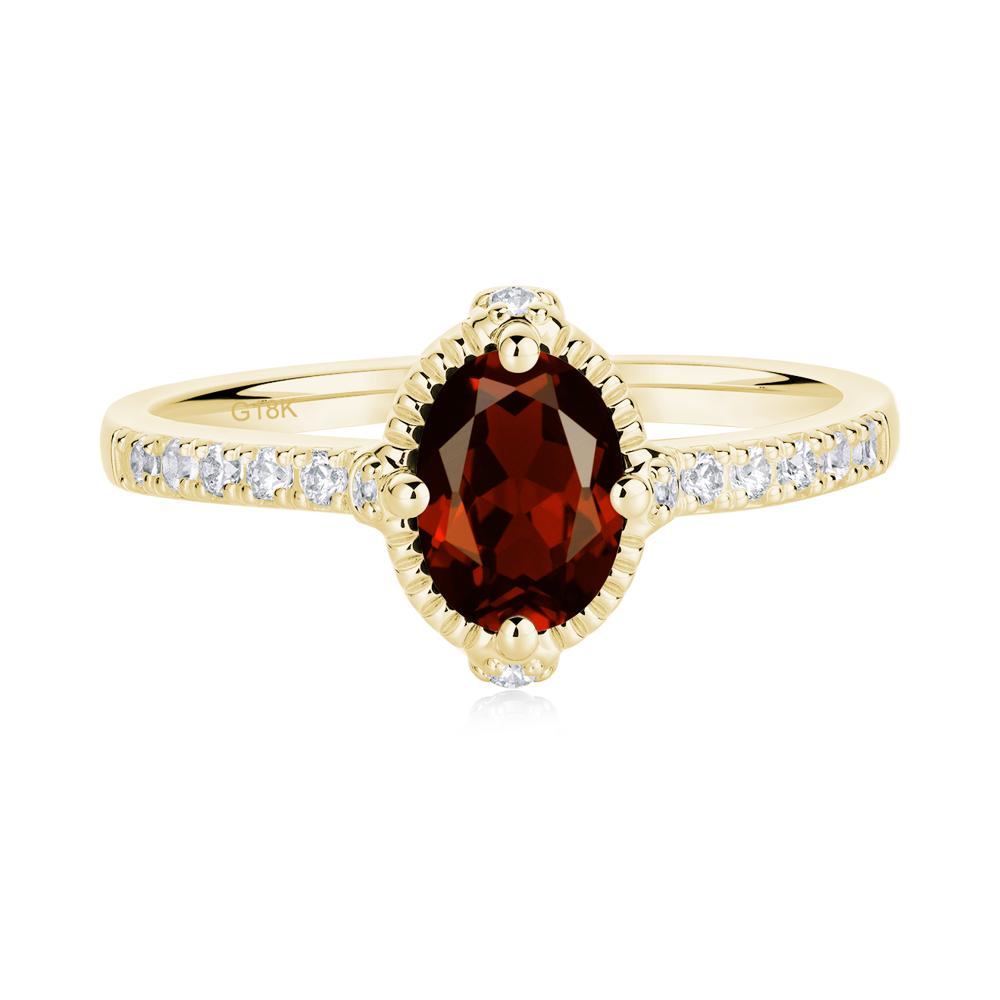 Oval Garnet Milgrain Halo Ring - LUO Jewelry #metal_18k yellow gold