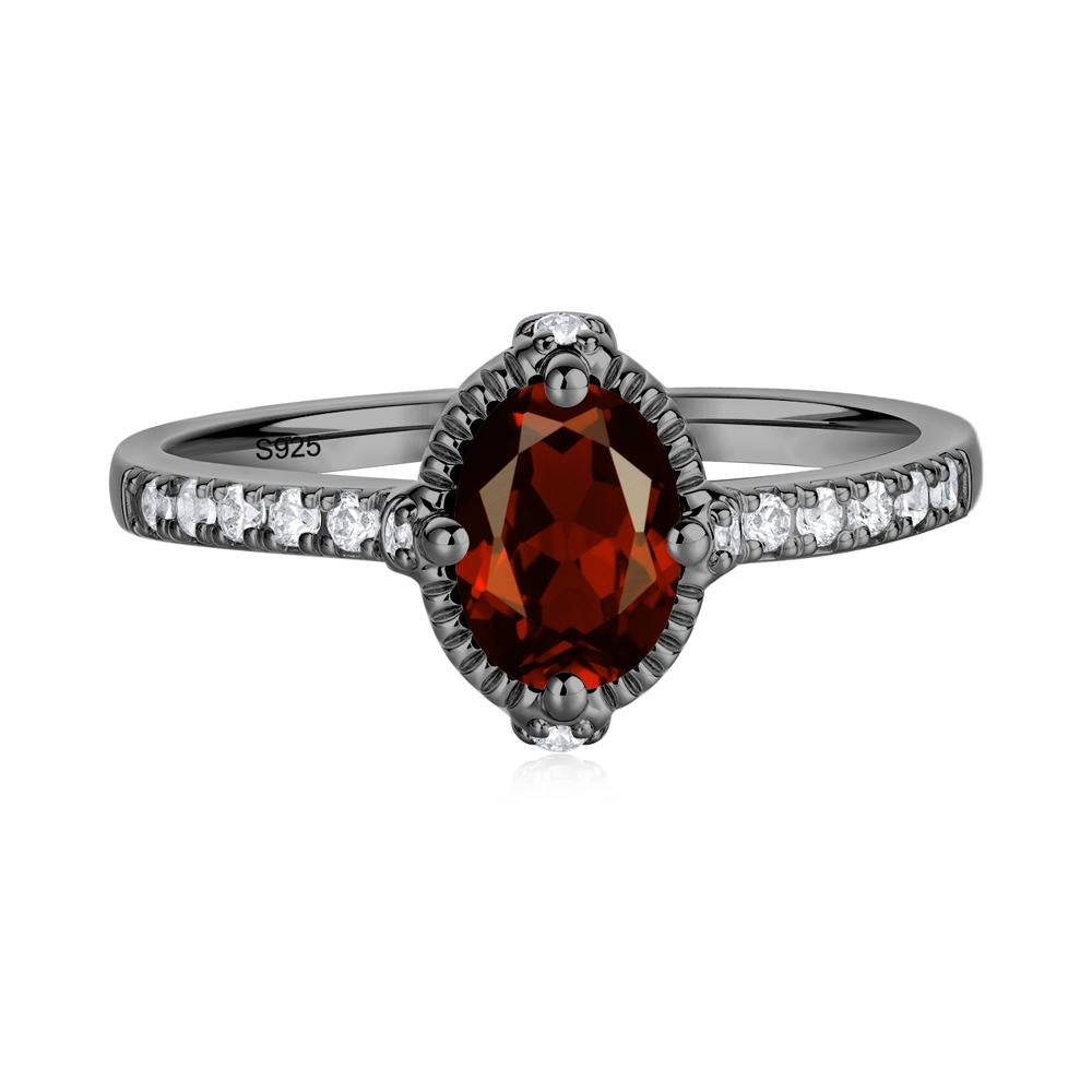Oval Garnet Milgrain Halo Ring - LUO Jewelry #metal_black finish sterling silver