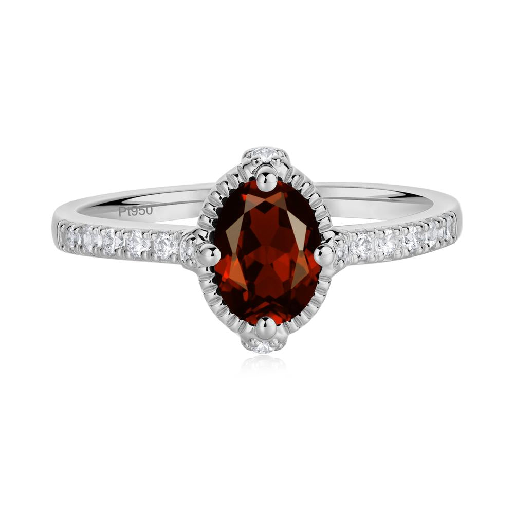 Oval Garnet Milgrain Halo Ring - LUO Jewelry #metal_platinum