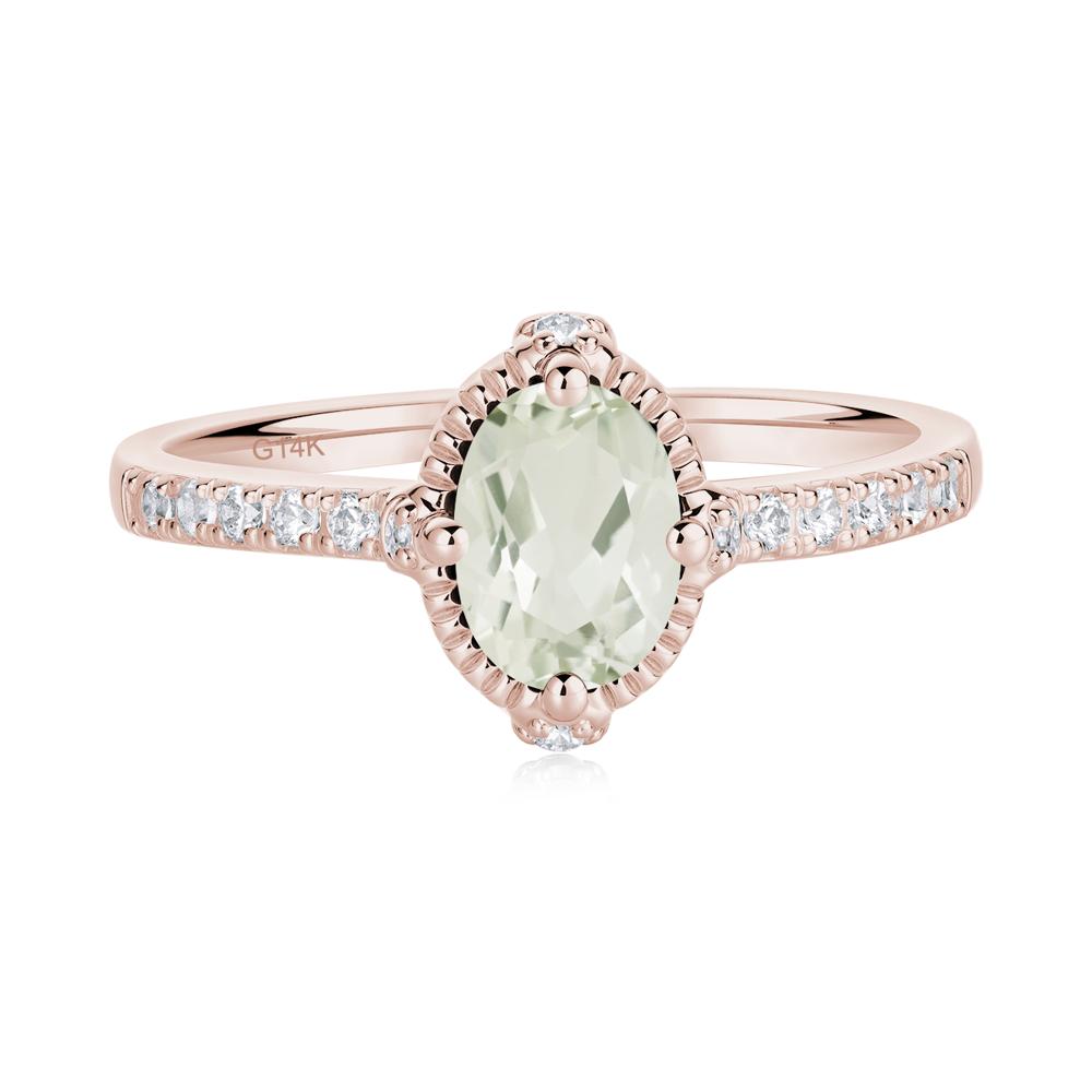 Oval Green Amethyst Milgrain Halo Ring - LUO Jewelry #metal_14k rose gold