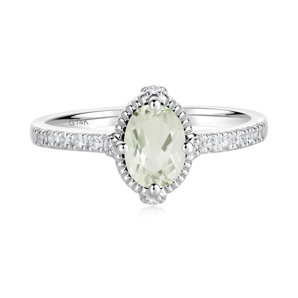 Oval Green Amethyst Milgrain Halo Ring - LUO Jewelry #metal_14k white gold