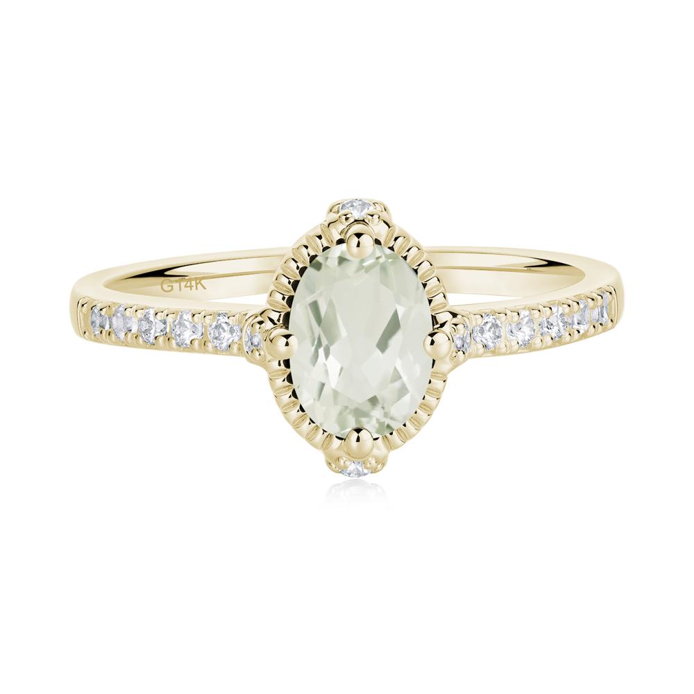 Oval Green Amethyst Milgrain Halo Ring - LUO Jewelry #metal_14k yellow gold