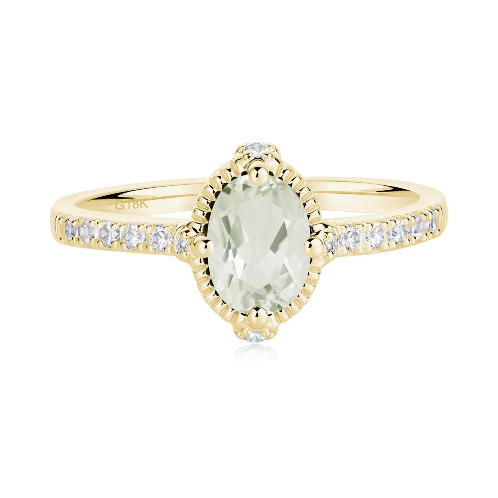 Oval Green Amethyst Milgrain Halo Ring - LUO Jewelry #metal_18k yellow gold