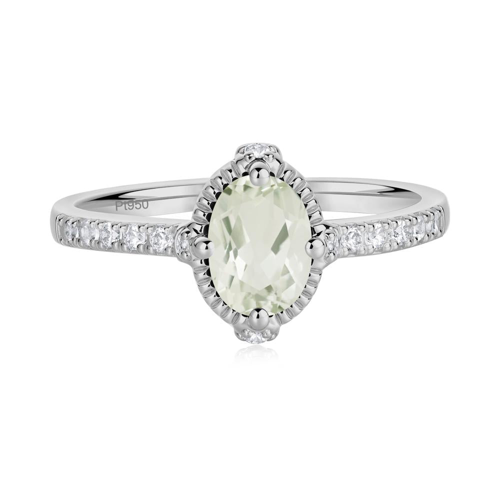 Oval Green Amethyst Milgrain Halo Ring - LUO Jewelry #metal_platinum