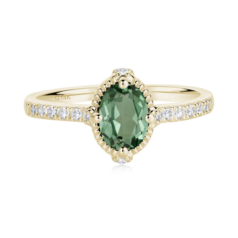 Oval Green Sapphire Milgrain Halo Ring - LUO Jewelry #metal_14k yellow gold