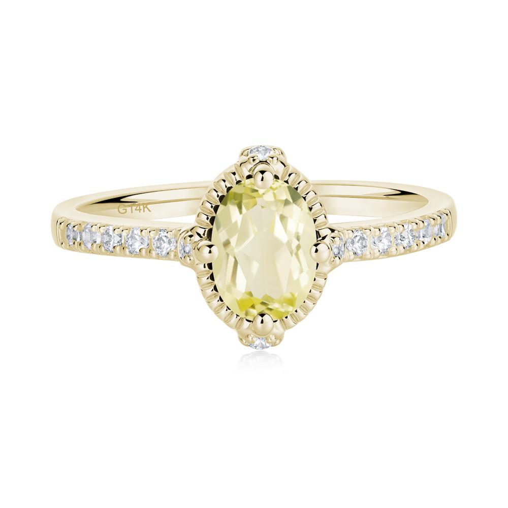 Oval Lemon Quartz Milgrain Halo Ring - LUO Jewelry #metal_14k yellow gold