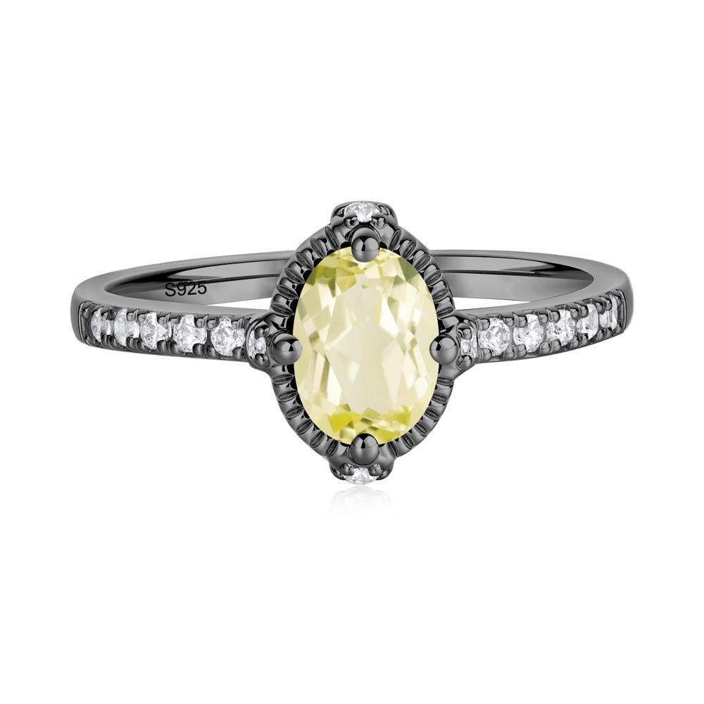 Oval Lemon Quartz Milgrain Halo Ring - LUO Jewelry #metal_black finish sterling silver