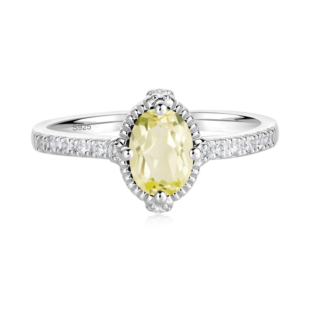 Oval Lemon Quartz Milgrain Halo Ring - LUO Jewelry #metal_sterling silver