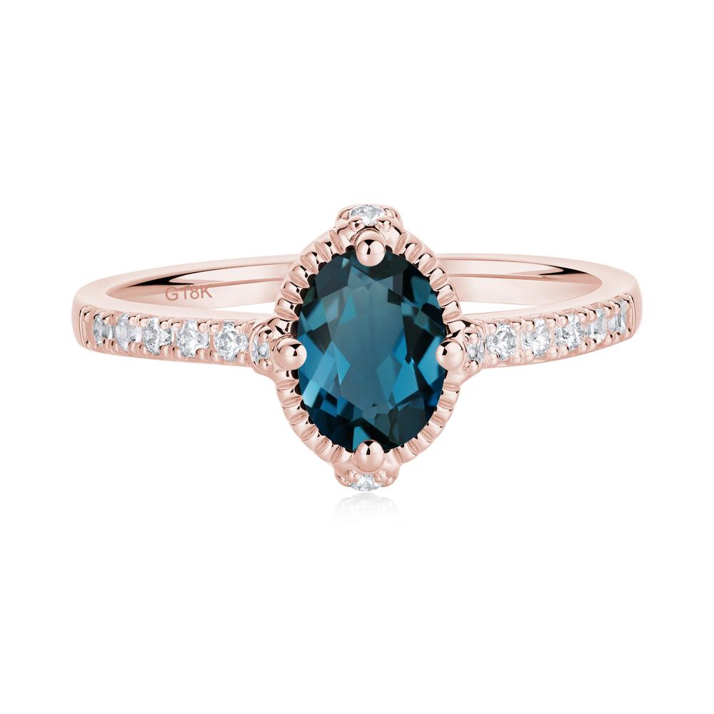 Oval London Blue Topaz Milgrain Halo Ring - LUO Jewelry #metal_18k rose gold
