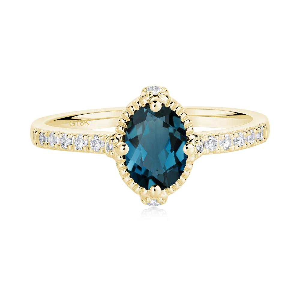 Oval London Blue Topaz Milgrain Halo Ring - LUO Jewelry #metal_18k yellow gold