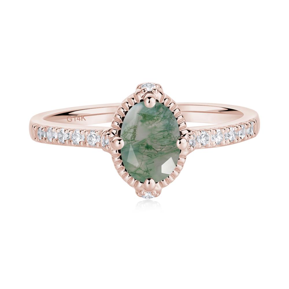 Oval Moss Agate Milgrain Halo Ring - LUO Jewelry #metal_14k rose gold
