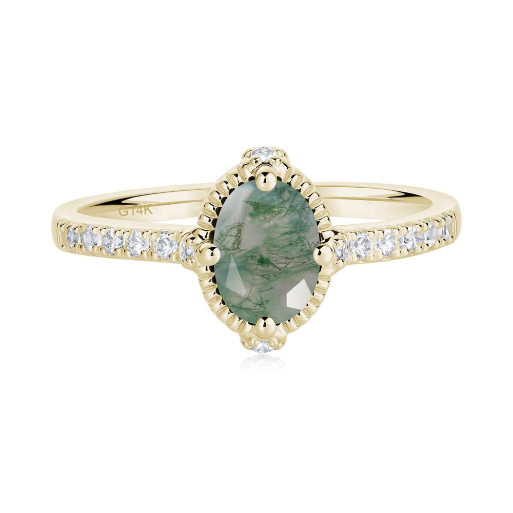 Oval Moss Agate Milgrain Halo Ring - LUO Jewelry #metal_14k yellow gold