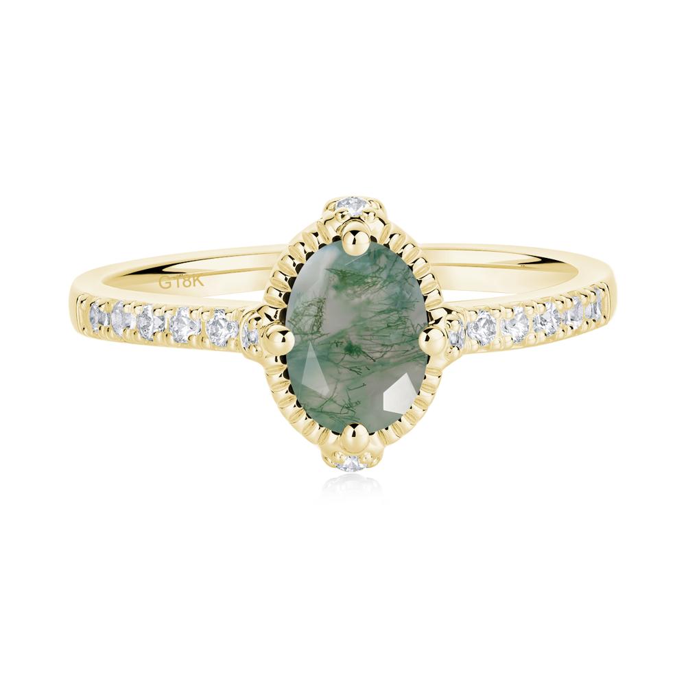 Oval Moss Agate Milgrain Halo Ring - LUO Jewelry #metal_18k yellow gold