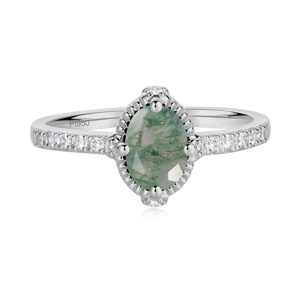 Oval Moss Agate Milgrain Halo Ring - LUO Jewelry #metal_platinum