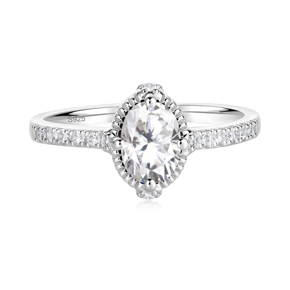 Oval Moissanite Milgrain Halo Ring - LUO Jewelry #metal_sterling silver